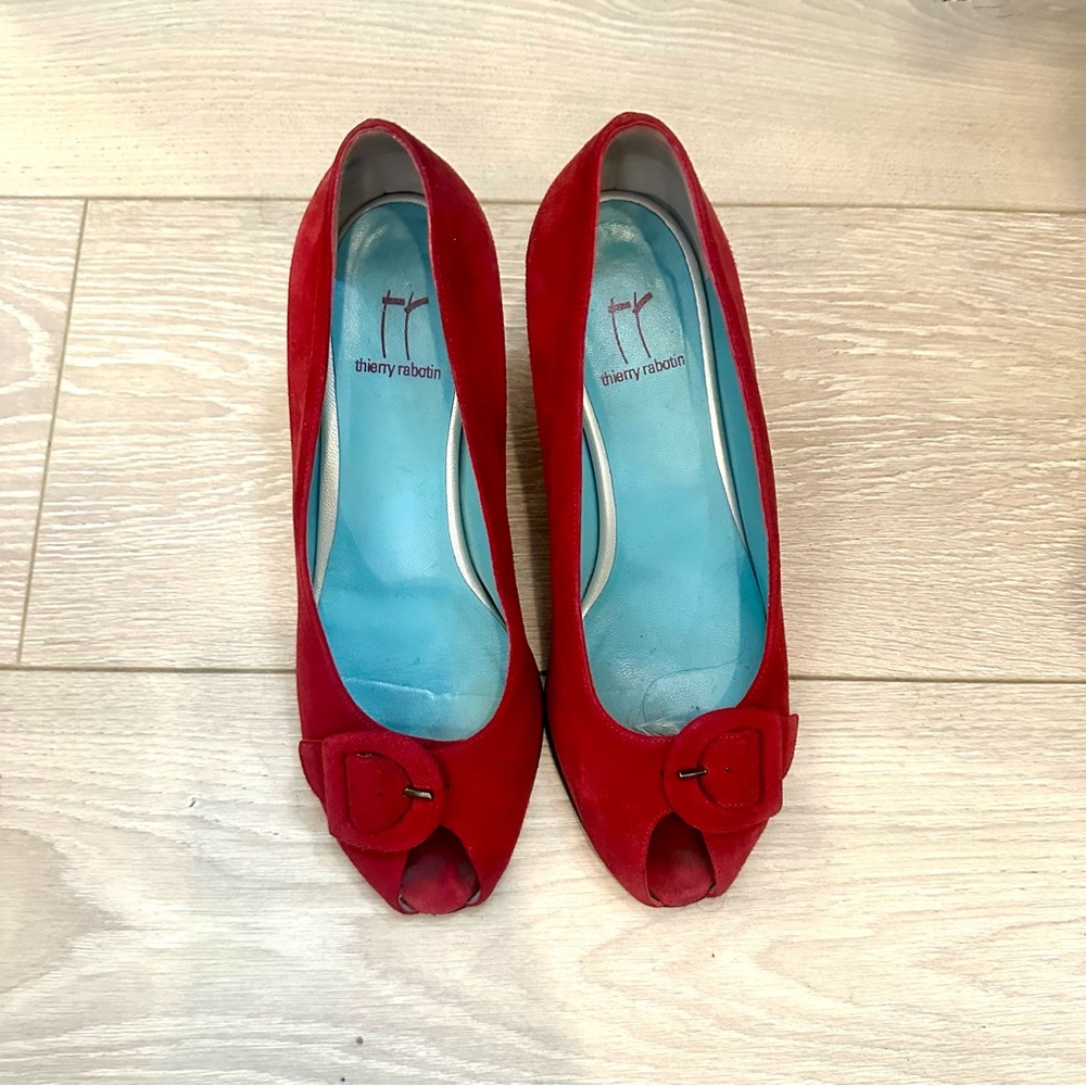 Thierry Rabotin Vibrant Red Peep Toe Heels